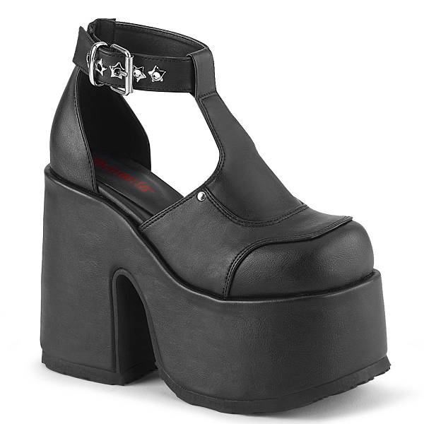 Demonia Women's Camel-103 Platform Sandals - Black Vegan Leather D8530-47US Clearance